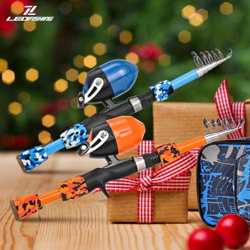 LEOFISHING 2 Set Kids Fishing Pole Set with Full Starter Kits Portable Telescopic Fishing Rod and Reel Cambos with All The...