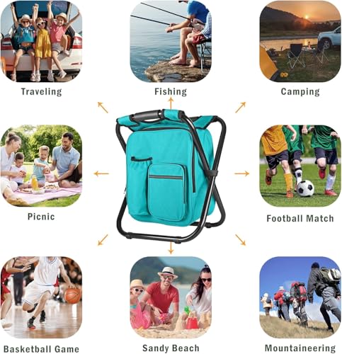 Kikerike Backpack Stool Cooler Chair Heavy Duty 300 LBS Max Load Portable Lightweight Stool Backpack Folding Fishing Coole...