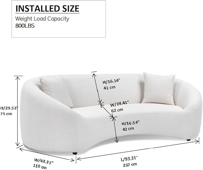 mr.waiba 93.31" Curved Sofa Couch, Oversized 3-Seater Luxury Boucle Cloud Couch with 2 Pillows,Solid Wood Frame Modern Sofas for Living Room,Apartment,Small Space,Office,No Assembly Required (White)
