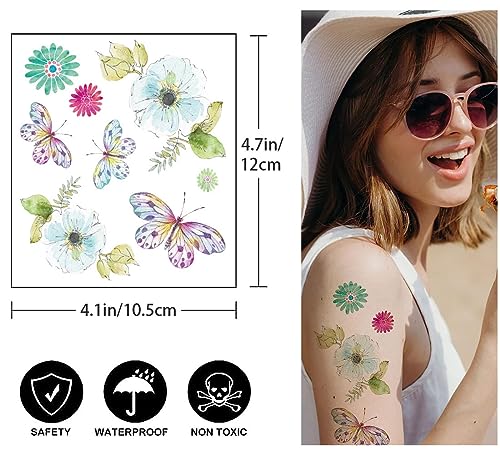 18 Sheets Glitter Temporary Tattoos for Women, Rosymormor Fairy Butterfly Flower Fake Tattoos for Party Favors, Face Glitt...