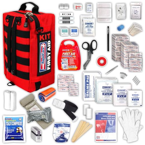 Rapid Care Premium Trauma First Aid Kit for Outdoors, Workplace, and Home - Exceed OSHA Guidelines and ANSI 2009 Standards...