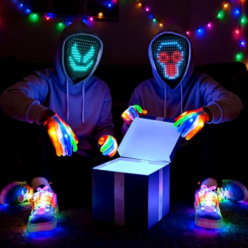 kengvo 3 Pack LED Mask Costume Set with Gesture Sensing, Gifts for Teens, Cool Stuff Christmas Toys, Light Up Mask Gloves ...