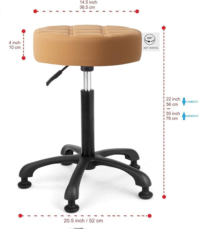 Height Adjustable Heavy Duty Stools Salon Stool Chair with Bell Glides for Home Bar Kitchen Office Shop Tattoo Lash Tech Pedicure (Camel with Bell Glides, Height 22 to 30 in)