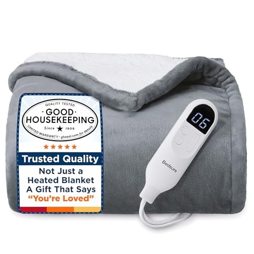 Bedsure Heated Blanket Throw Blanket - Fast Heating Electric Blanket, Soft Flannel Heated Throw with 4 Time Settings, 6 He...