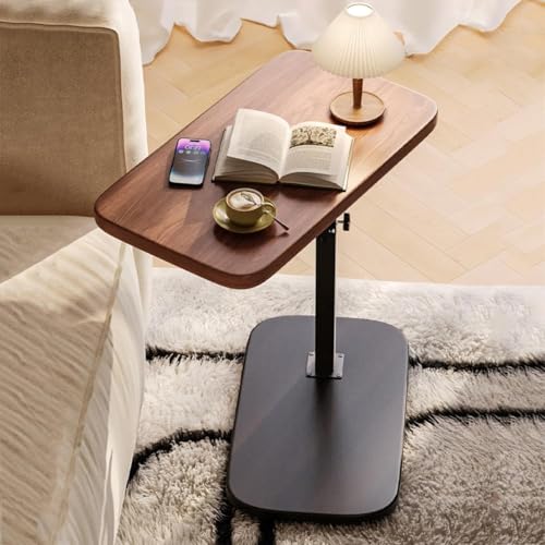 Adjustable C Shaped Side Table, 360° Rotating Sofa End Table with Lift Top, TV Tray for Couch or Bedside Use(Brown)