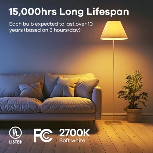 Linkind A19 LED Light Bulbs Dimmable, 40 Watt Equivalent, E26 Base, 2700K Soft White, 5W 450 Lumens CRI80+, 120V, UL Liste...