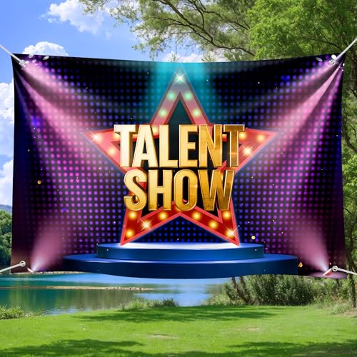Starlight Stage Backdrop Red Curtain with Spotlights for Talent Show, Magic Performance, Theater Photography Background Bi...
