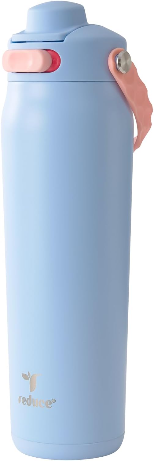 REDUCE Aura Vacuum Insulated 26 oz Water Bottle - Leak-Proof & Chug Spout for Quick Hydration - Keeps Drinks Cold for 30 Hours - Removable Handle for Travel or Gym - Soft Sit Base - Glacier