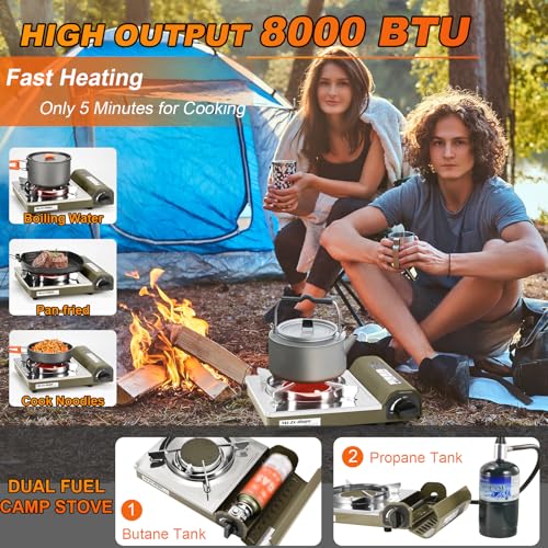 MOZODAWN Dual Fuel Camp Stove, 8000 BTU Infrared Butane & Propane Portable Gas Stove, Windproof Single Burner with Carryin...