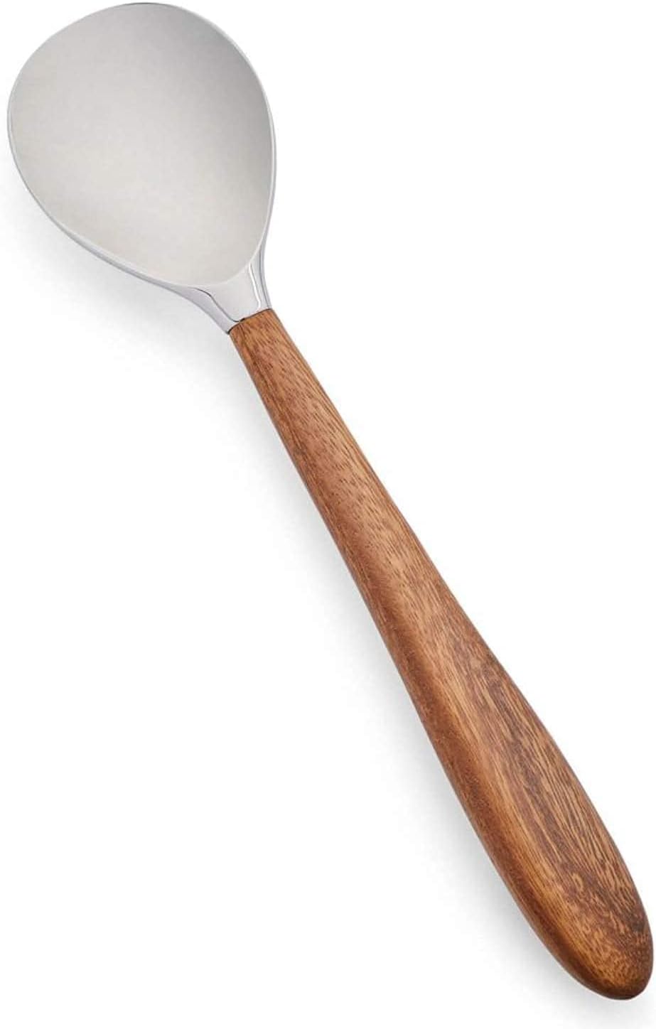 nambe Curvo Serving Spoon | 13 Inch Serving Spoon for Buffets, Salads, and Dinner Parties | Made of Stainless Steel and Acacia Wood | Designed by Steve Cozzolino
