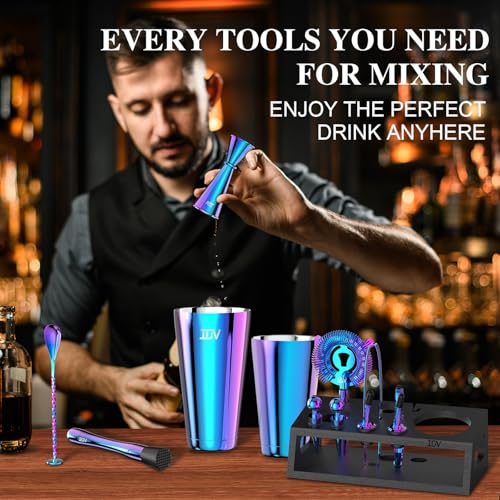 IOV Cocktail Shaker Set: 12-Piece Mixology Bartender Kit Bar Set | 18oz & 28oz Boston Shaker Drink Mixing Tools for Home w...