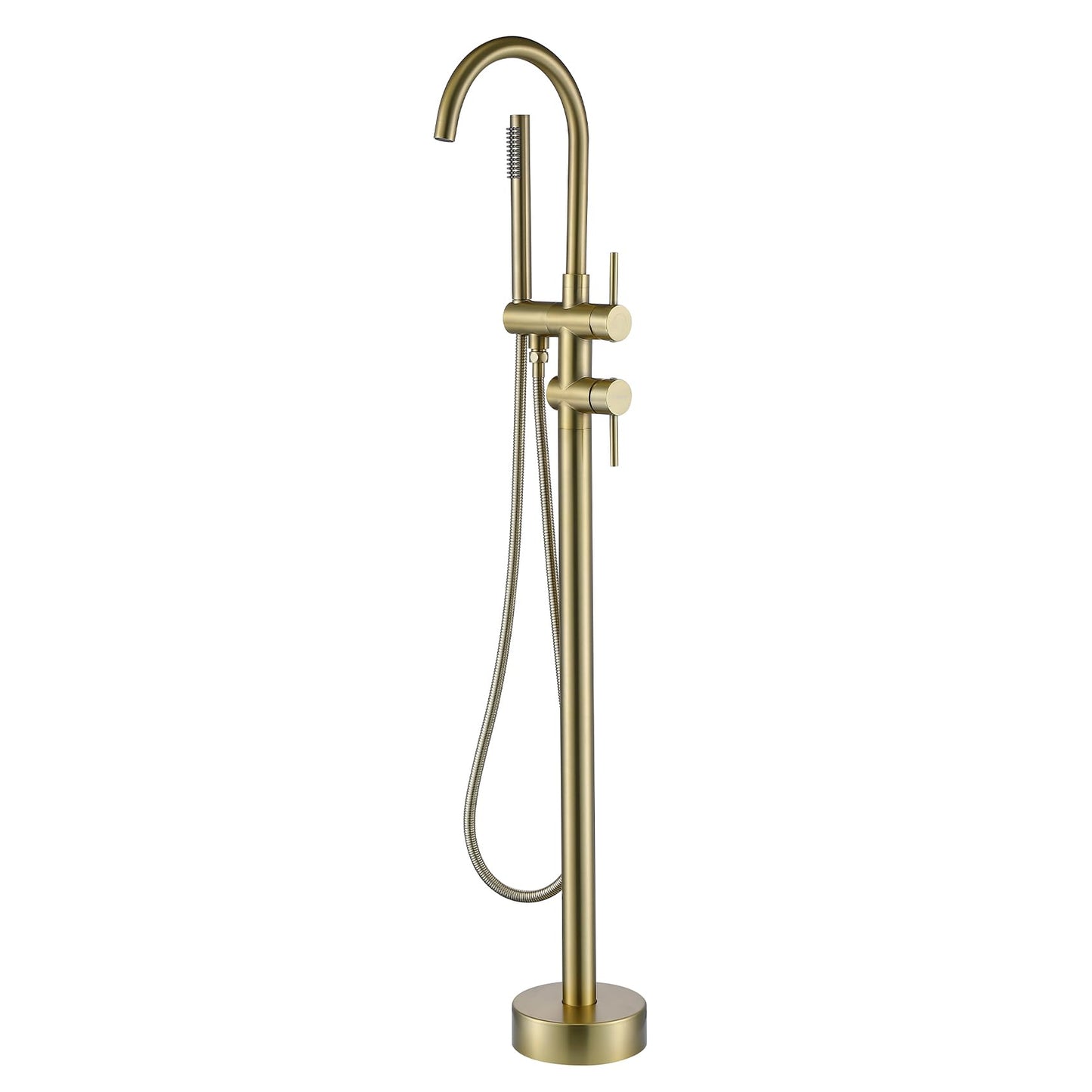 Taplong Brushed Gold Free Standing Tub Faucet Freestanding Bathtub Faucet with Handheld Sprayer, Floor Mount Tub Filler, Shower Tub Faucet Set Complete, Bathtub Faucet with Shower-51005BG