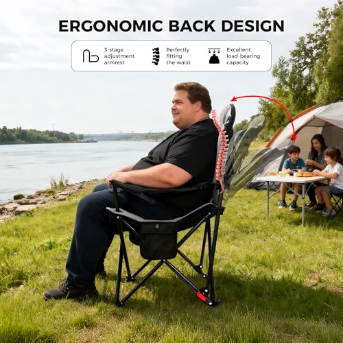 OUTSIDER Heated Camping Chair Heavy Duty 3-Position Folding Camp Chair with 3 Heat Levels, Cup Holder & Side Storage - Out...