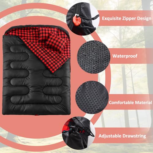 Swtmerry Double Sleeping Bag for Adults with 2 Pillows, Big & Tall Queen Size XL Sleeping Bag for 2 Person, Waterproof & L...