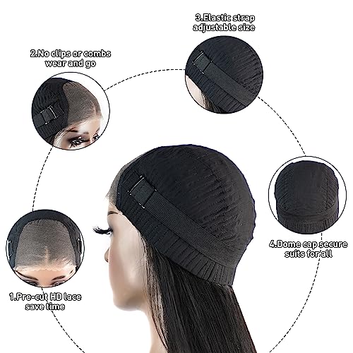 Wear and Go Glueless Bob Wig Human Hair Straight, 6x4 Pre-Cut HD Lace Glueless Wigs Pre-Plucked, Transparent Lace Front Closure Wigs for Women 180% Density 14 inch
