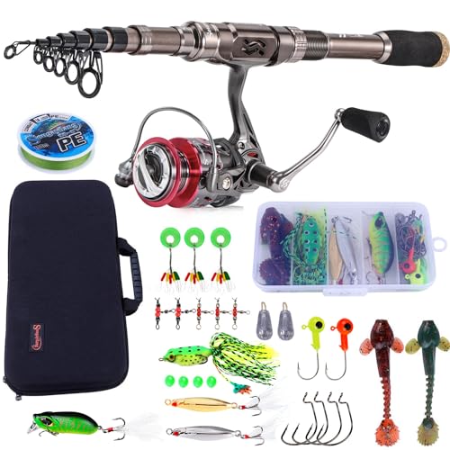 Sougayilang Fishing Rod and Reel Set Carbon Fiber Telescopic Fishing Rod 12+1BB Spinning Reel with Carry Case for Saltwate...