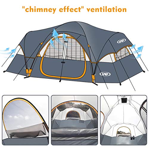 UNP Camping Tent 10-Person-Family Tents, Parties, Music Festival Tent, Big, Easy Up, 5 Large Mesh Windows, Double Layer, 2...