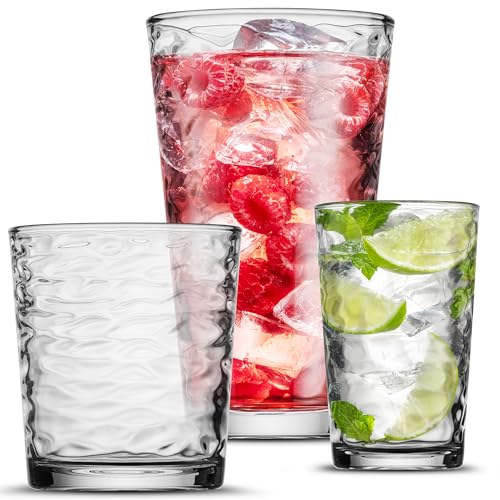 POPLASS Biscayne 18-Piece Family Drinking Glasses Set - Drinking Glassware Set with Highball Cooler, DOF (Double Old Fashi...