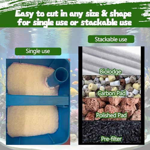 Aquarium Filter Floss 12 * 144 Inches, Cut to Fit Fish Tank Filter, Dual Density Aquarium Filter Pad, Pond Filter Media Ro...