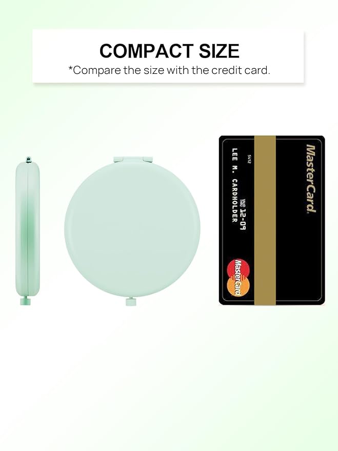 Compact Mirror for Purse, Double-Sided 1X/2X Magnifying Metal Pocket Makeup Mirrors(Round, Cyan)