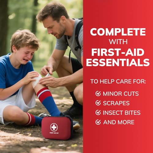 Gifts for Men Christmas Mini First Aid Kit - 144pcs Emergency Medical Kit with Water-Resistant Hard Case for Home, Travel,...