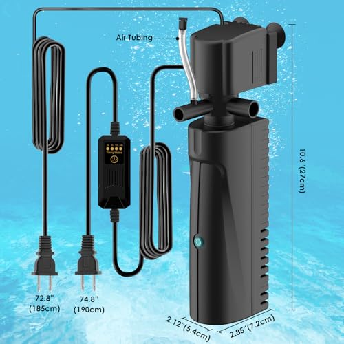 Devopet Aquarium U-V Filter for Green Water, Fish Tank Filter with Timer U-V Light, Turtle Tank Filter, Internal Filter wi...
