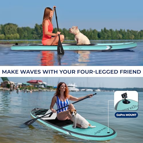SereneLife XL Inflatable Stand Up Paddle Board – Extra-Wide, Pet & Family-Friendly SUP for Adults, Kids & Pets – Non-Slip ...