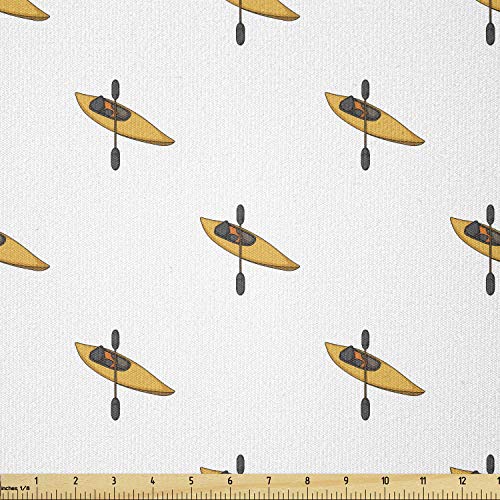 Lunarable Kayak Fabric by The Yard, Pattern with Kayaks and Paddles Cartoon Style Extreme Sports Outdoors, Stretch Knit Fa...