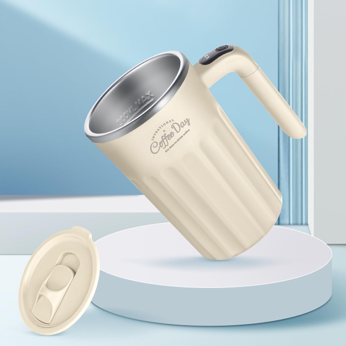 TLINNA Drink Stirrer,Self Stirring Mug,Self Stirring Coffee Mug,Suitable for Coffee, Milk, Cocoa and Other Beverages (Cream White)