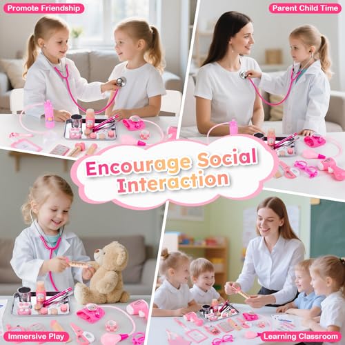Sundaymot Doctor Kit for Girls, 34 Pcs Doctor kit for Toddlers 3-5 with Medical Storage Bag & Real Stethoscope Pretend Pla...