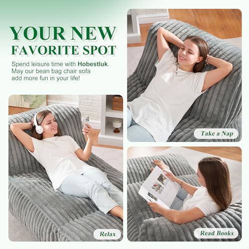 Hobestluk Big Bean Bag Lounger Chairs Large Beanbag Chair for Adults Bean Bag Sofa with Memory Foam Filled for Living Roo...