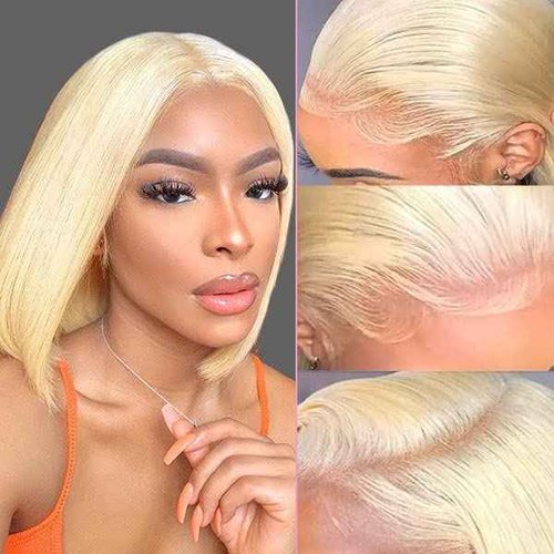 YiXing Transparent Lace Honey Blonde Bob Lace Front Wigs 13x4 Silky Straight Short Bob Wigs Human Hair Glueless Virgin Hair Natural Hairline Pre Plucked 613 Bob Frontal Lace Wig for Women Free Part