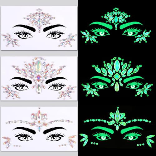 YGDZ Glow in The Dark Face Glitter, Hair Body Glitter Gel, Face Jewels Stick On for Women, Festival Carnival Outfits, Merm...