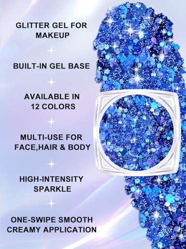 YOOVR Body Hair Face Glitter for Women Teen Girls, 12 Colors Face Painting Makeup Kit, Mardi Gras Valentines St Patricks D...