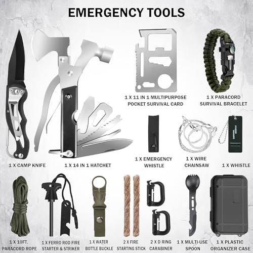 Gifts for Men Christmas Survival Kit, Survival Gear and Equipment 258 PCS with Water Filter, Emergency Tent, LED Lantern, ...
