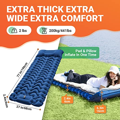 KingCamp Sleeping Pad for Camping, Inflatable Sleeping Pad Ultralight Connectable Camping Mattress with Pillow Built-in Fo...