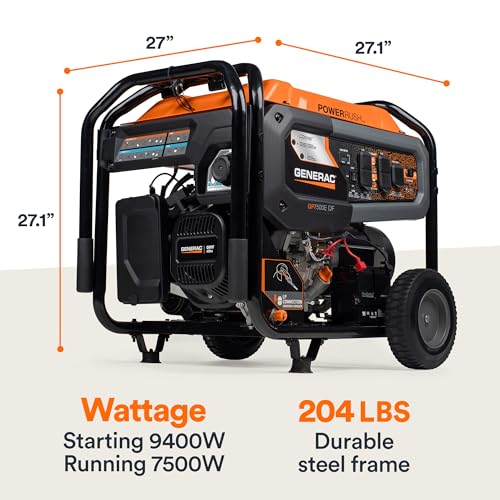 Generac 8011 GP7500E 7,500-Watt Dual-Fuel Compatible Portable Generator - Gas and Propane - COsense Technology with Electr...