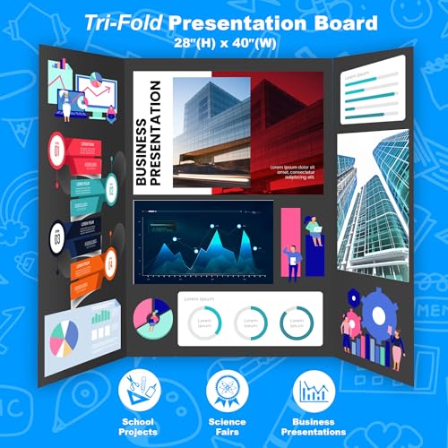 BAZIC Products Trifold Poster Board – Black Corrugated Cardboard Display Board for School Projects, Science Fairs, Photos,...