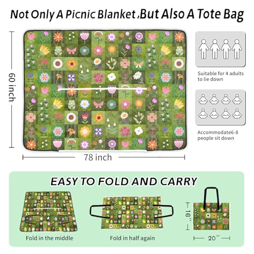 dealzilla Picnic Blanket 60"X78" Waterproof Foldable Outdoor Lawn Quilted Blanket Bag 2 in 1 Camping Machine Washable Conc...