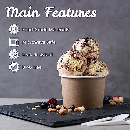 MATICAN Paper Ice Cream Cups - 50-Count 9-Oz Disposable Dessert Bowls for Hot or Cold Food, 9-Ounce Party Supplies Treat C...