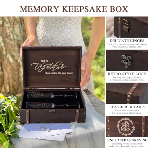 Physkoa Engagement Gifts for Couples-Toasting Mr and Mrs Champagne Glasses with Keepsake Box– Bride and Groom Champagne Fl...