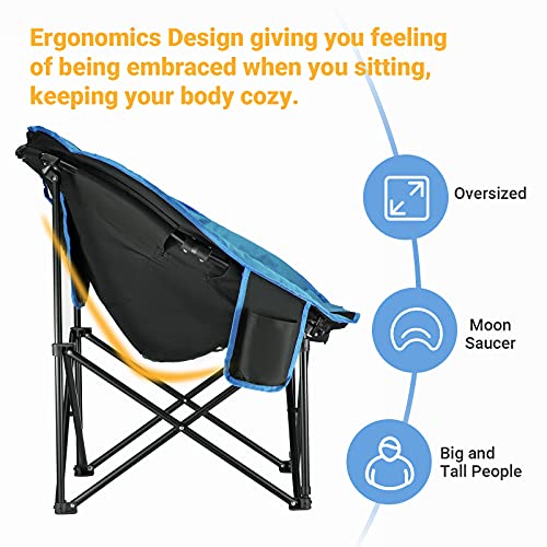 KingCamp Oversized Saucer Round Camping Chair Portable Padded Outdoor Folding Chair for Adult with Cup Holder Back Pocket ...