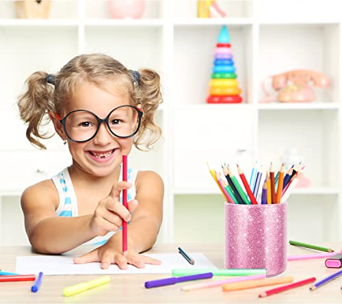 WAVEYU Glitter Pen Holder for Desk, Cute Pencil Cup Pink for Women Girls, Luxury Makeup Brush Holder Large Pu Leather Mult...