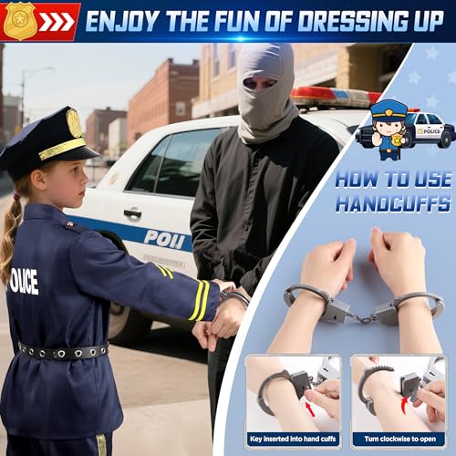 Police Officer Costume for Kids, Cop Costume Outfit Set with Toy Accessories, Halloween Costumes for Boys