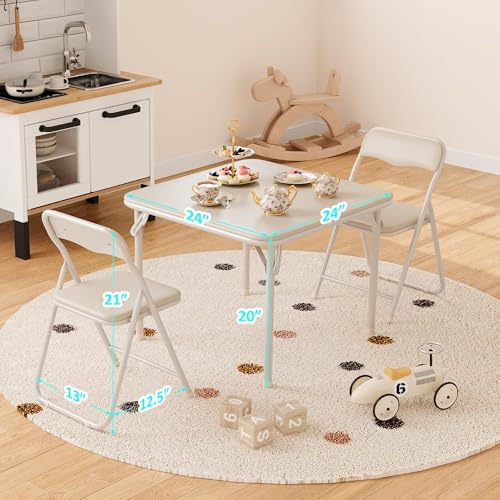 CuisinSmart Folding Card Table and Chair Set of 3, Portable Square Card Table with 2 Padded Chairs, Foldable Chairs and Ta...