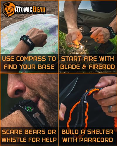 Atomic Bear Paracord Bracelet (2 Pack) - Adjustable - Fire Starter - Loud Whistle - Perfect for Hiking, Camping, Fishing a...