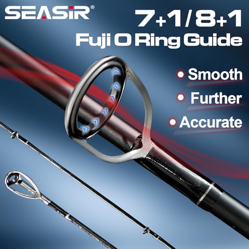 SEASIR Overcast Saltwater/Freshwater Fishing Rod, BFS Spinning Rod 6'6/7'6/8'/8'6, 2 Piece Bait Casting Rod, Black Baitcas...