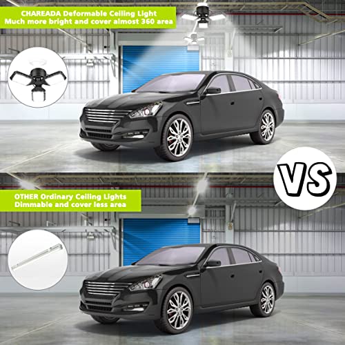 4 Pack Led Garage Lights, 60W Deformable Garage Ceiling Light 8000 lm E26 Basement Lights with 3 Adjustable Led Panels, Fi...