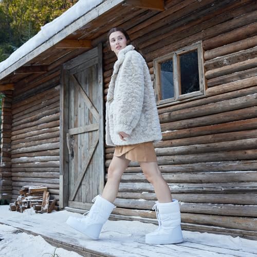 QLR Womens Winter Snow Boots Mid Calf Anti-Slip Boots with Warm Lining Lace-up Outdoor Shoes