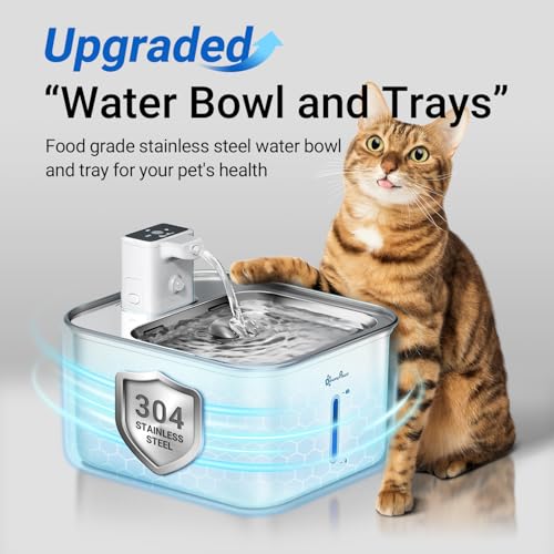 DownyPaws Cat Water Fountain Stainless Steel Wireless, 101 oz/3L FurSink Cordless Water Fountain for Cats, Battery Operate...